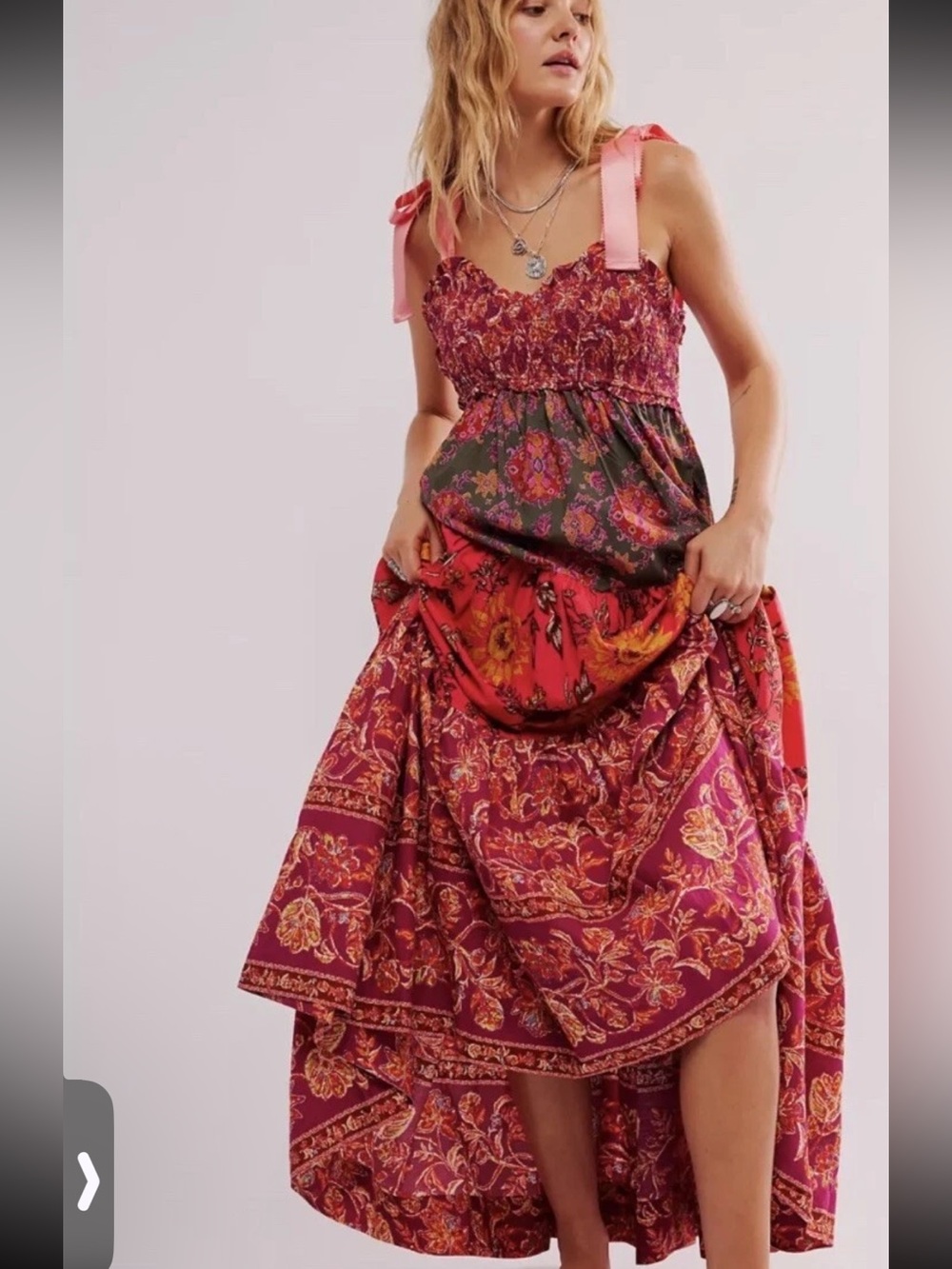 Free People Bluebell Smocked Maxi Dress Size S euc